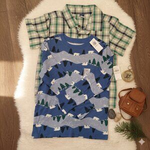 NWT Polar Bear Graphic Long Sleeve & Plaid Button-Up Shirt Set 100% Cotton 5T